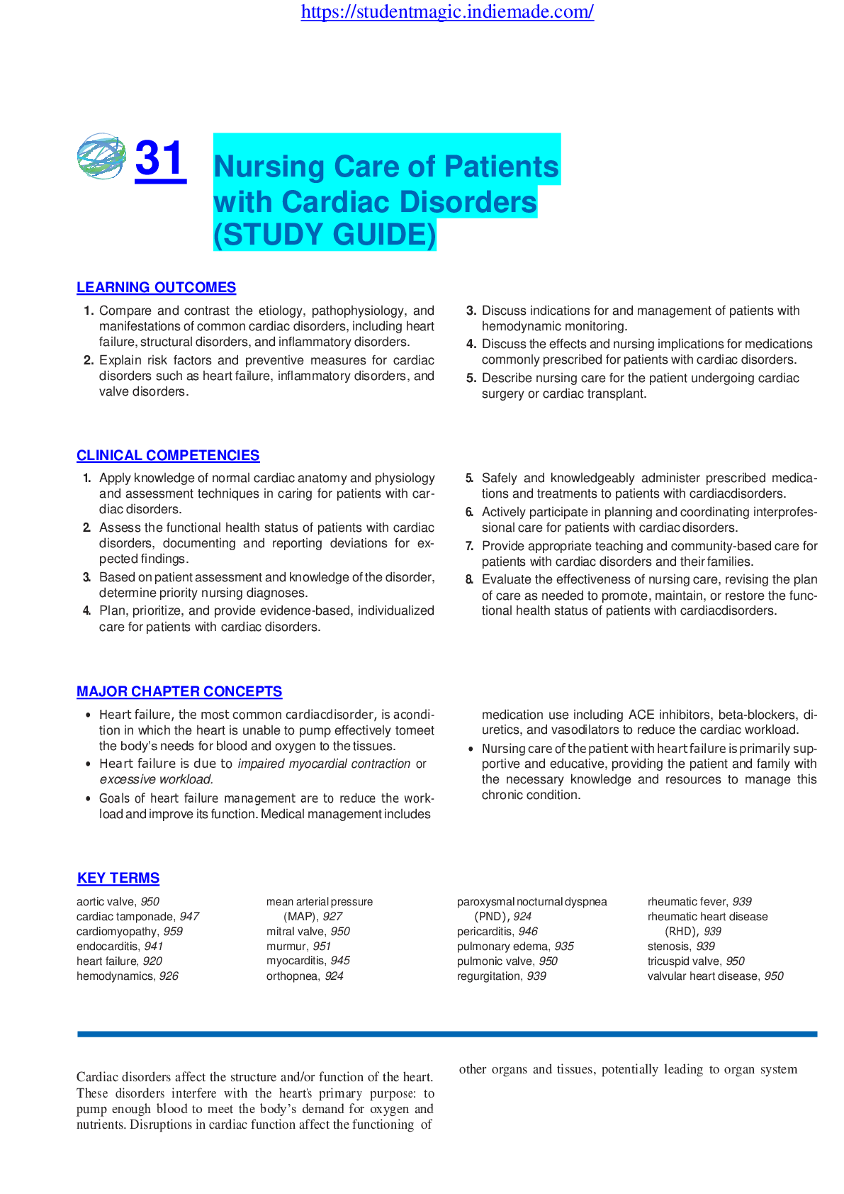 Preview image for Nursing Care of Patients with Cardiac Disorders (STUDY GUIDE)